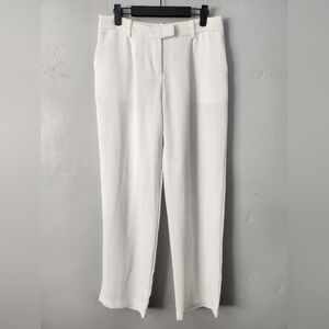 Sophie Rue Crepe Pleat White Straight Wide Leg Trouser Medium